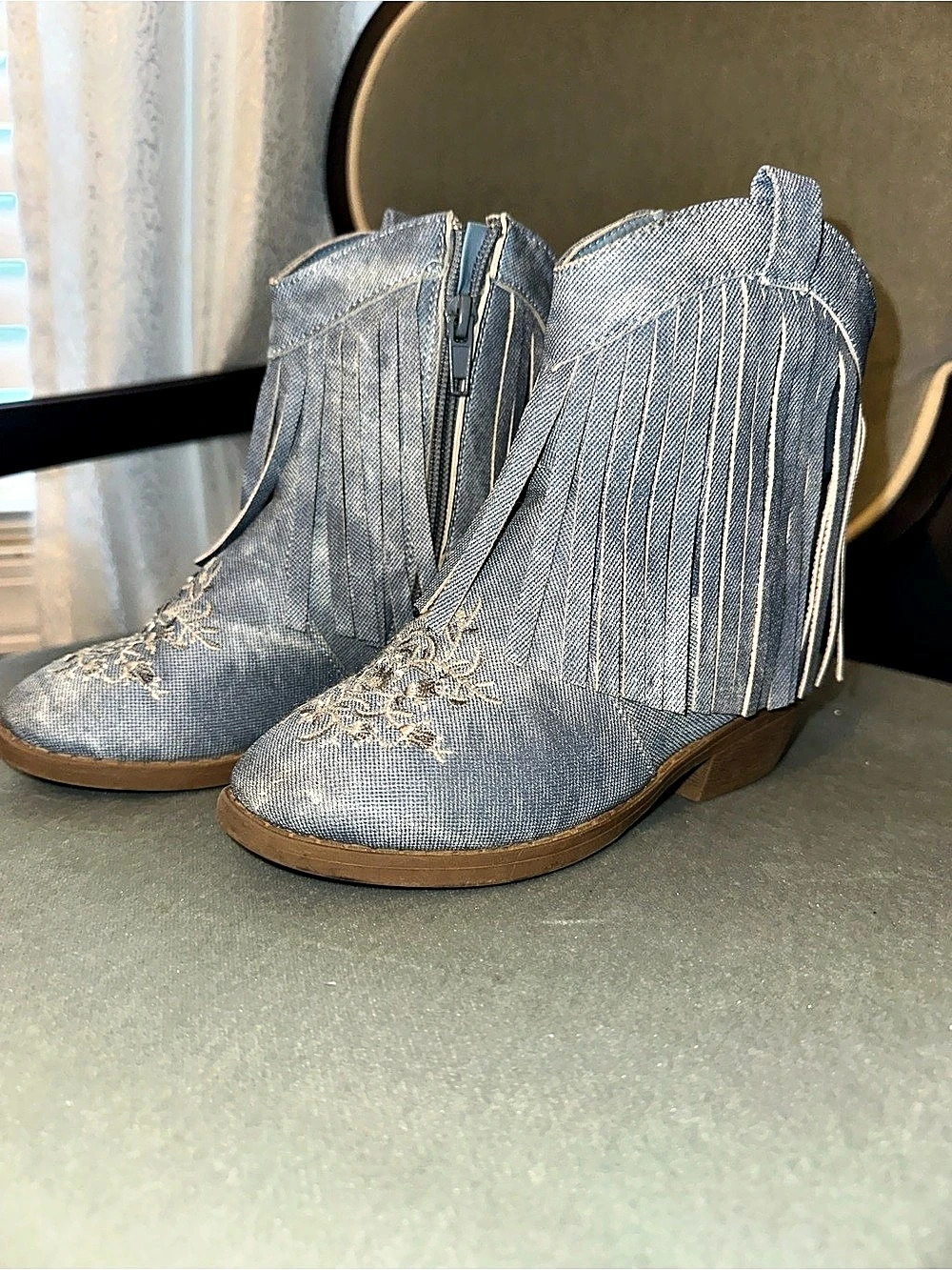 Pawz Embroidered Fringe Cowgirl Boots Blue & Brown